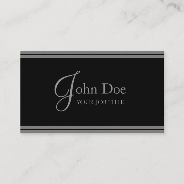 YourJobTitle Elegant Black/Silver Stripes Business Card (Front)
