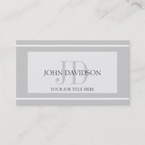 YourJobTitle Monogram Initials White Silver Business Card Template