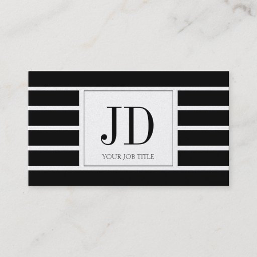Customizable YourJobTitle Monogram/Striped/Black/Platinum Business Card Template