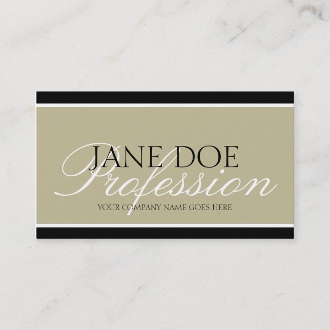 YourJobTitle! Tan/White Script/Black Borders Business Card (Front)