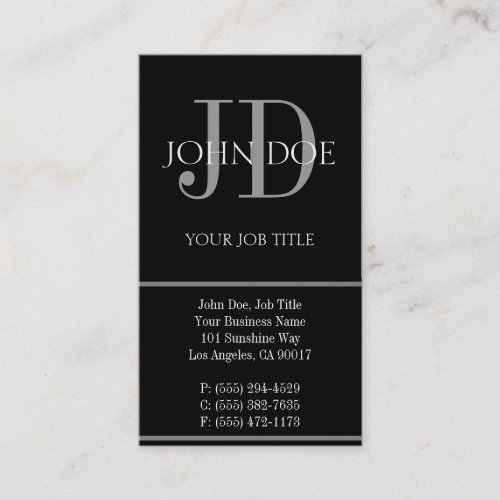 YourJobTitle Vertical Black Business Card Template