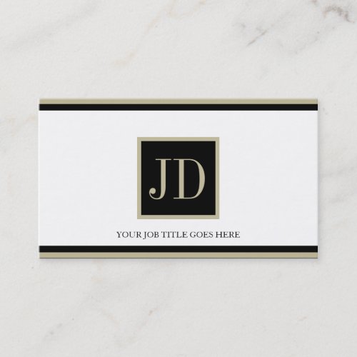 YourJobTitle White Blk/Tan Square Monogram Plaque Business Cards