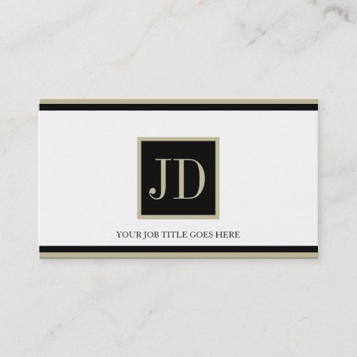 Customizable YourJobTitle White Blk/Tan Square Monogram Plaque Business Cards