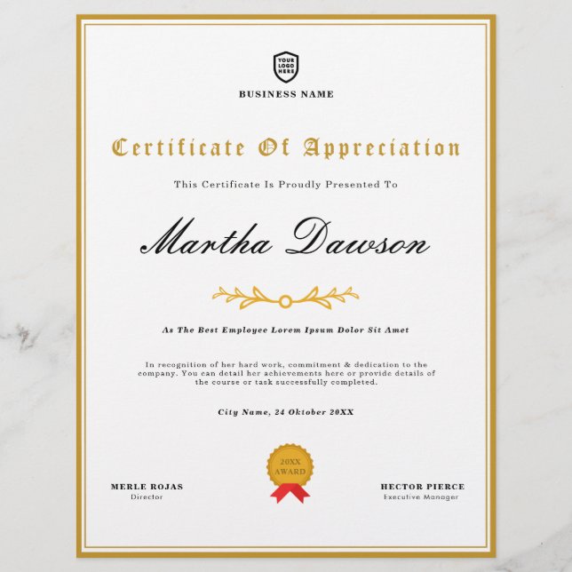 YourLogo Business | Multipurpose Certificate Award (Front)