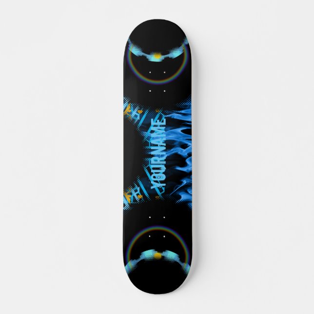 Yourname Blue Flames Whirl Skateboard Deck (Front)