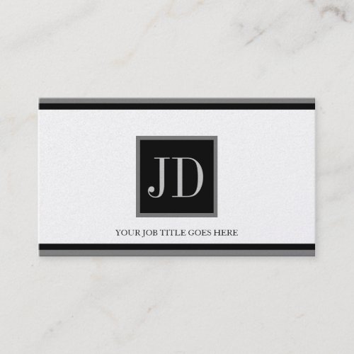 YourProfession Platinum BlkSilver Square Monogram Business Card