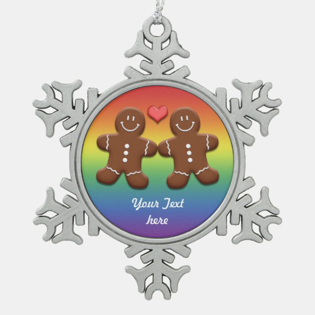 YourText Gingerbread Men Couple Snowflake Ornament (Front)