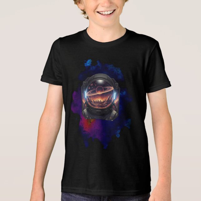 Youth Astronaut Galaxy Helmet Space Graphic T-Shir Tri-Blend Shirt (Front)