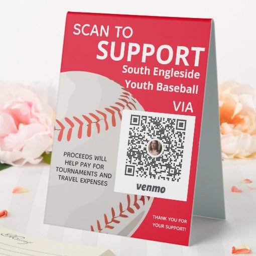 Youth Baseball Fundraising Ideas Use Venmo Table Tent Sign Zazzle
