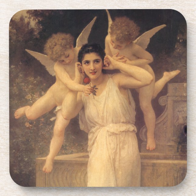 Youth by Bouguereau, Victorian Angels Portrait Beverage Coaster (Front)