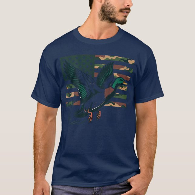 Youth Camo Mallard Duck Hunting Camoue American Fl T-Shirt (Front)
