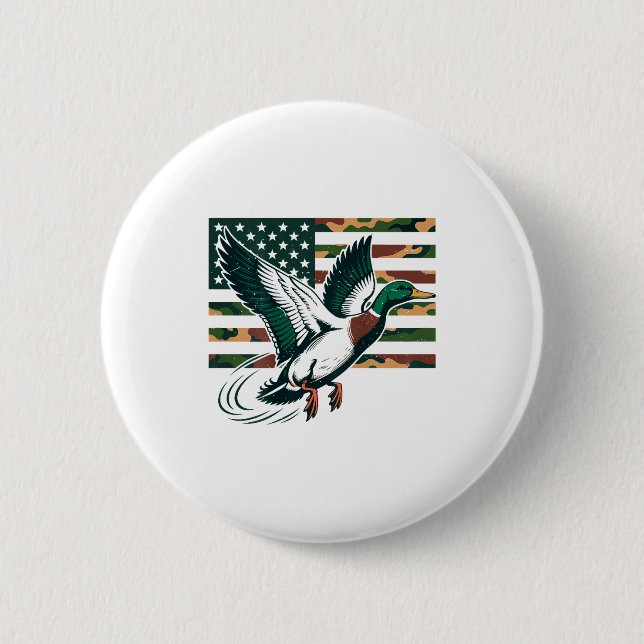 Youth Camo Mallard Duck Hunting Camouflage America Button (Front)