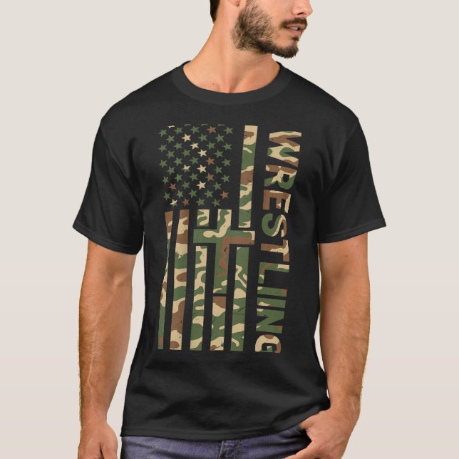 Youth Camo Wrestling American Flag Us Patriotic Bo T-Shirt (Front)