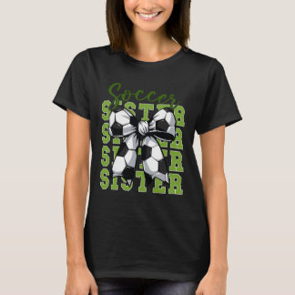 Youth Girl Soccer Sister Coquette Bow Soccer Cute  T-Shirt