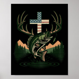 Youth hunting faith fishing cross camo christian poster