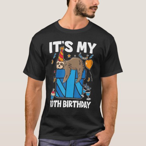 Youth Its My 10th Birthday Happy 10 Year Sloth T_Shirt