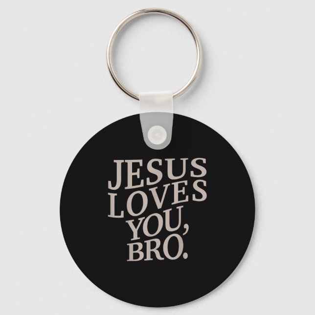 Youth Jesus Loves You Bro Funny Christian Boy Kids Keychain (Front)