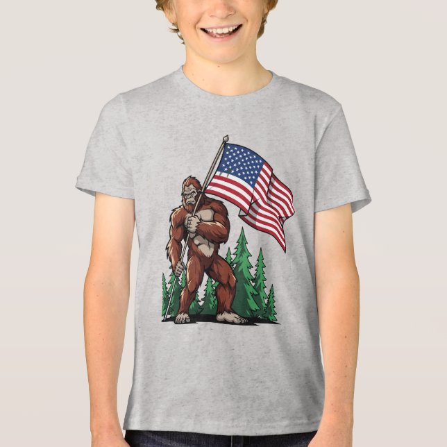 Youth Patriotic American Flag Graphic Celebration  Tri-Blend Shirt (Front)
