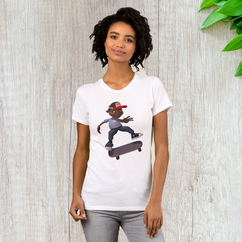 Youth Riding A Skateboard Womens T_Shirt