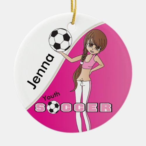 Youth Soccer Cute Girl  Pink Ceramic Ornament