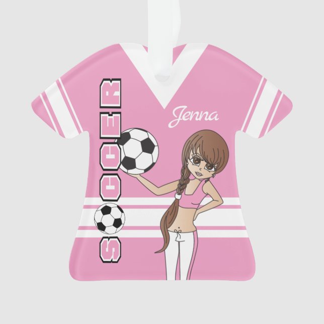 Youth ⚽ Soccer Cute Girl | Pink Ornament (Front)