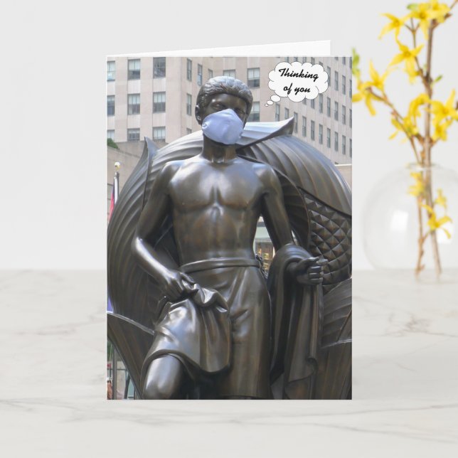 Youth statue, Thinking of You - photo card (Yellow Flower)