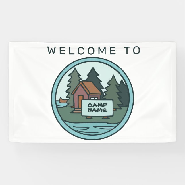 Youth summer camp island cabin w/custom sign (Horizontal)