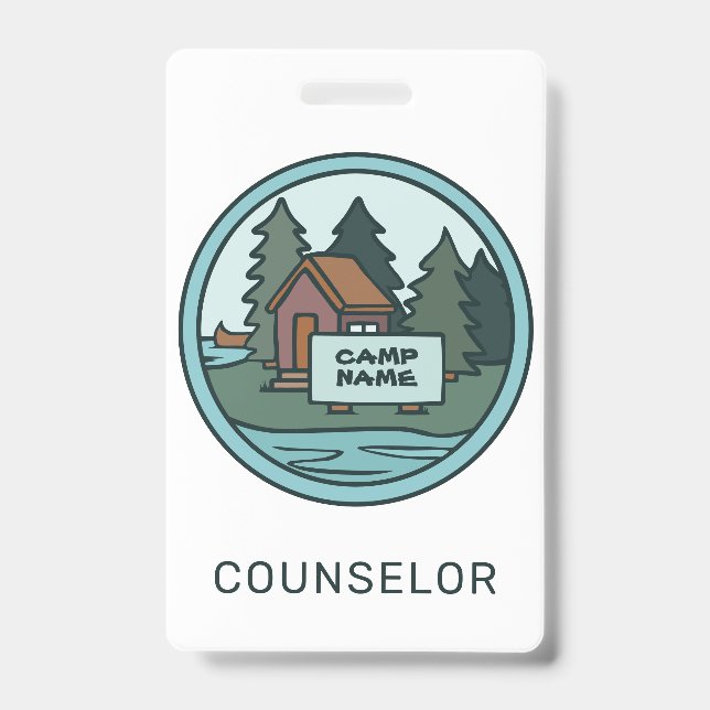 Youth summer camp island cabin w/custom sign badge (Front)