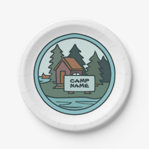 Youth summer camp island cabin w/custom sign paper plates