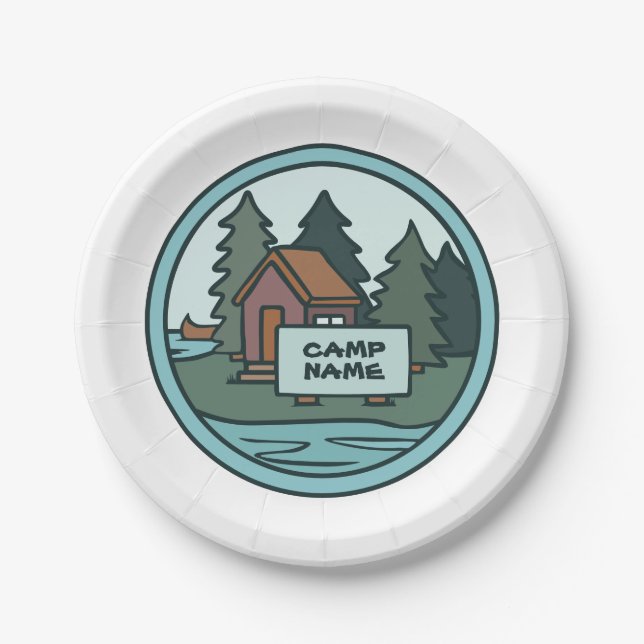 Youth summer camp island cabin w/custom sign paper plates (Front)