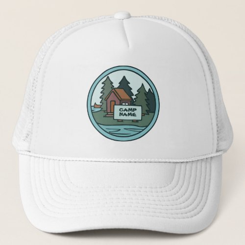 Youth summer camp island cabin wcustom sign trucker hat