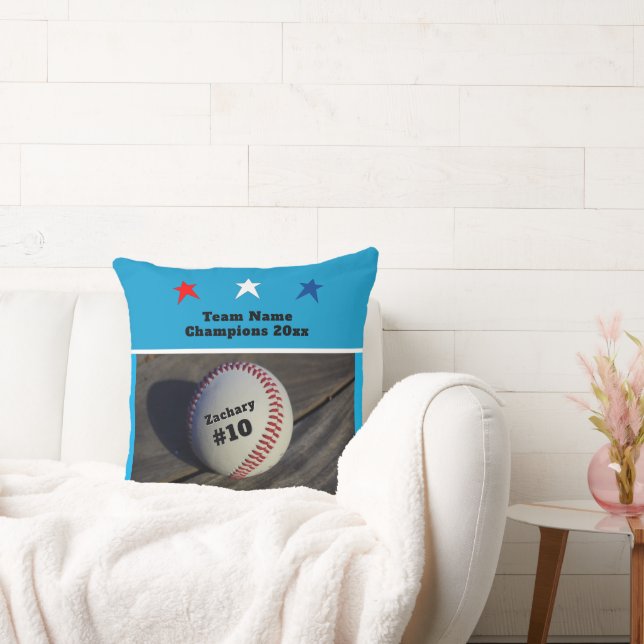 Youth Team Baseball Name Number Stars Throw Pillow (Couch)