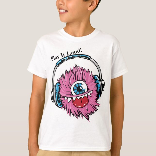 Youth Tshirt Play It Loud Monster Headphones Kids (Front)