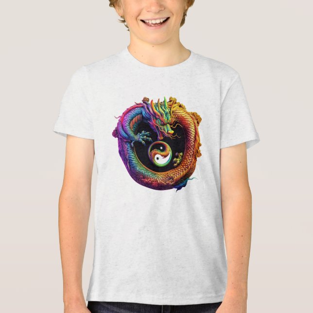 Youth Yin Yang Dragon T-Shirt Tri-Blend Shirt (Front)