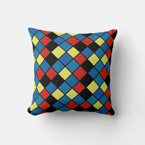 Youthful Trend Colored Tiles Smaller Print Throw Pillow