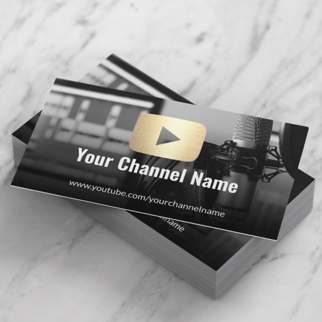 Youtube Channel Custom Photo Modern Gold Youtuber Business Card (Creator Uploaded)