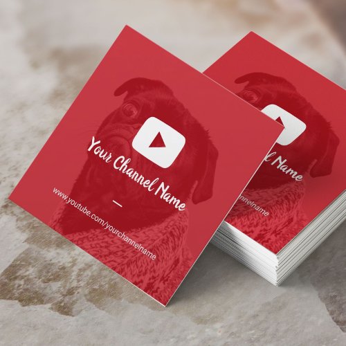 Youtube Channel Custom Red Photo Youtuber  Square Business Card