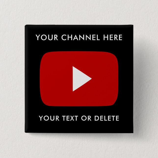 Youtube Channel Name and Text Custom Black Square Button (Front)