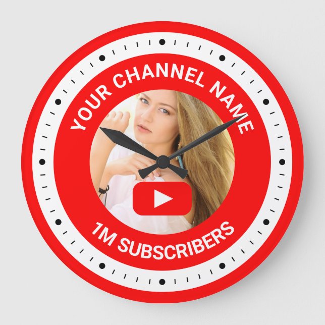 Youtube Channel Personalized Photo Youtuber Gift Large Clock (Front)
