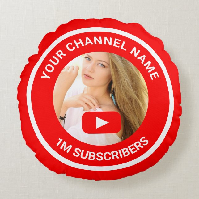 Youtube Channel Personalized Photo Youtuber Gift Round Pillow (Front)