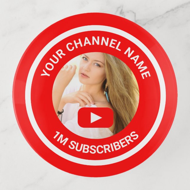 Youtube Channel Personalized Photo Youtuber Gift Trinket Tray (Front)