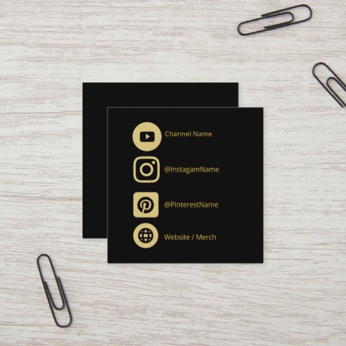 YOUTUBE CHANNEL SOCIAL MEDIA GOLD BLACK PROMOTION SQUARE BUSINESS CARD