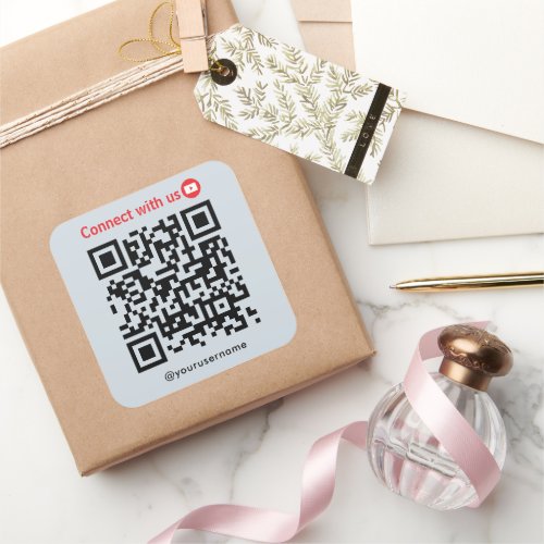 Youtube Connect With Us Qr Code Soft Navy Square Sticker