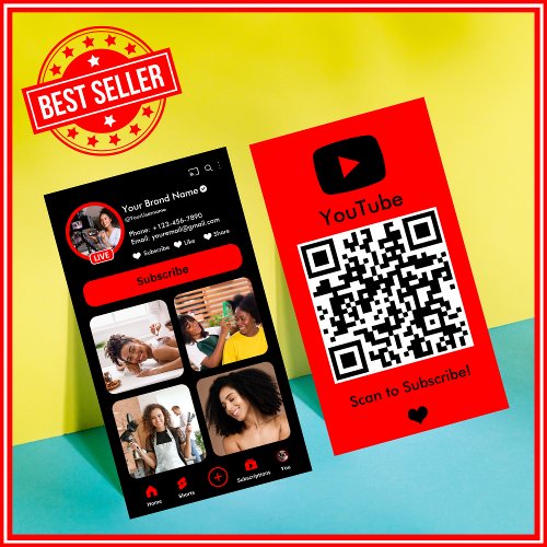 YouTube Red Influencer Vlogger Creator QR Code Business Card