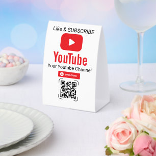YouTube Subscribe QR Code White Paper Table Tent