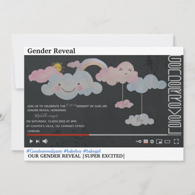 YouTube theme cute gender reveal party Invitation (Front)