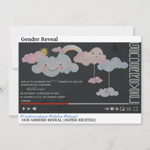 YouTube theme cute gender reveal party Invitation