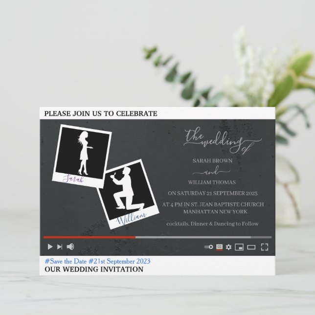 Youtube themed personalized wedding Invitation (Standing Front)