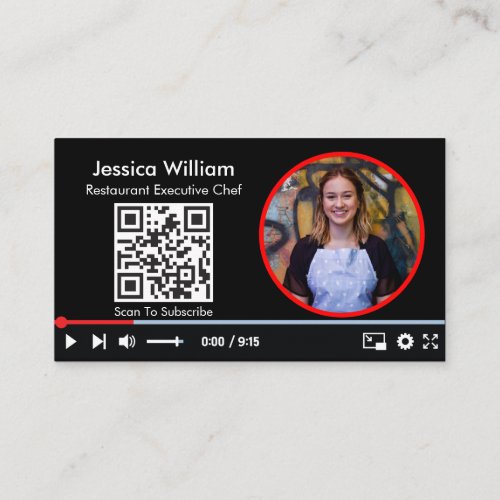 Youtube Vlogger Channel With QR Code Black Business Card