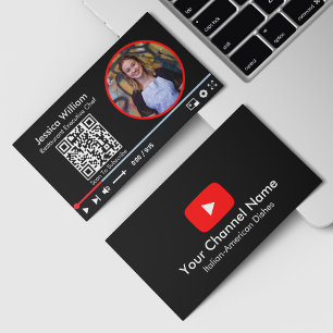 Youtube Vlogger Channel With QR Code Black Business Card